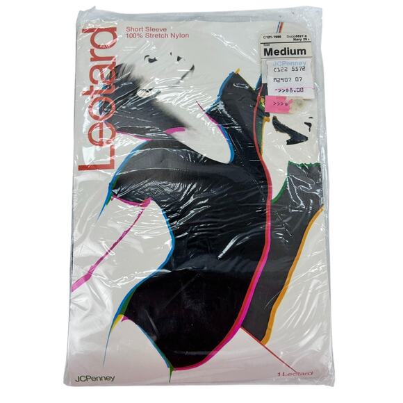 Vintage JCPenney Leotard Womens Medium Navy 29 Short Sleeve Nylon New in Package - Picture 1 of 4